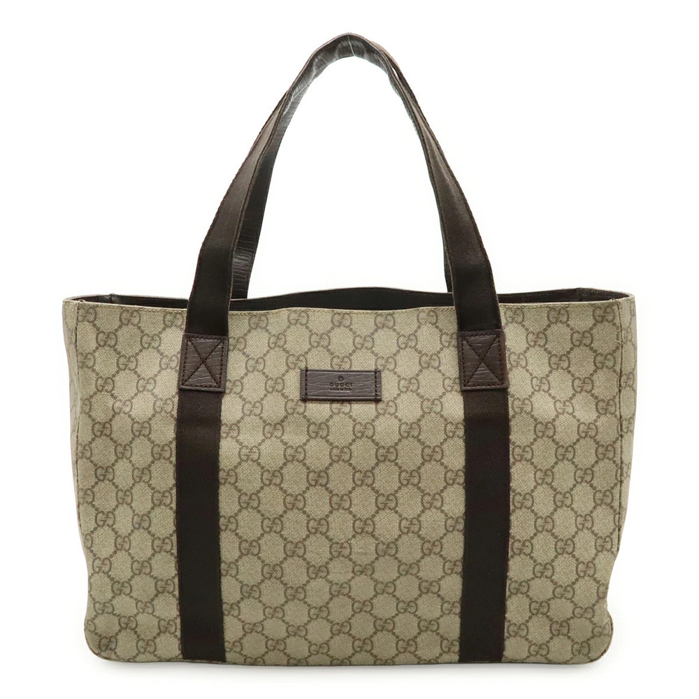 Gucci GG Supreme Tote Bag Shoulder Hobo Leather Beige Cream Brown Dark